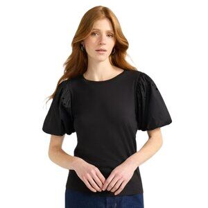 🖤 Women’s Black Eyelet Puff Sleeve T-Shirt - Blouse | Size Small | NWT